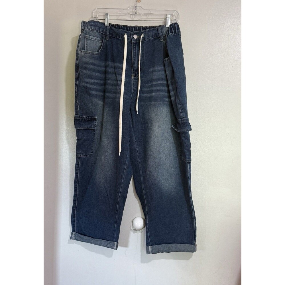 Shein Women's Plus 3X Flap Pocket Side Cargo Straight Leg Blue Jeans